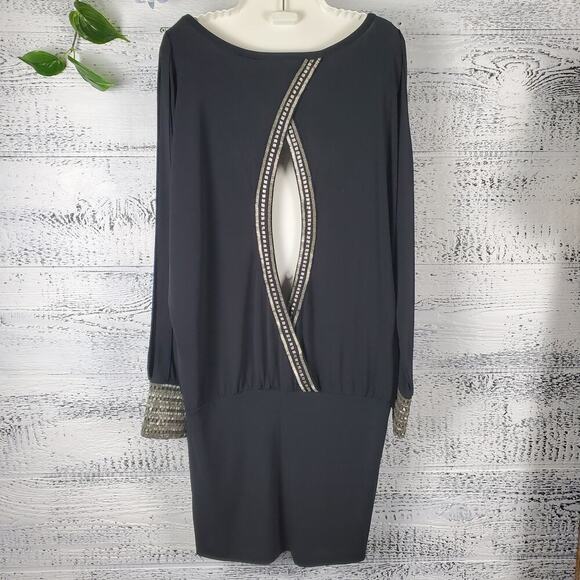 Moda International Women Black Jersey Knit Beaded Cut Out Dress Size Small NEW - Picture 4 of 8
